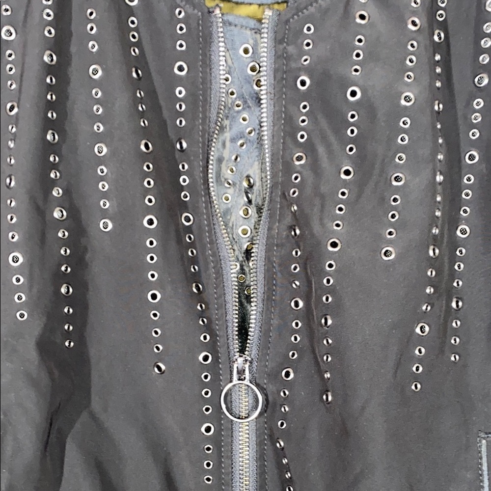 BLANKNYC Black L Studded Grommet Bomber Jacket O-Ring Zip Streetwear Punk Style - Picture 6 of 8
